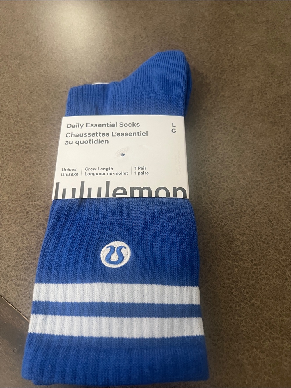 lululemon athletica Royal Blue Crew Socks with White Stripes